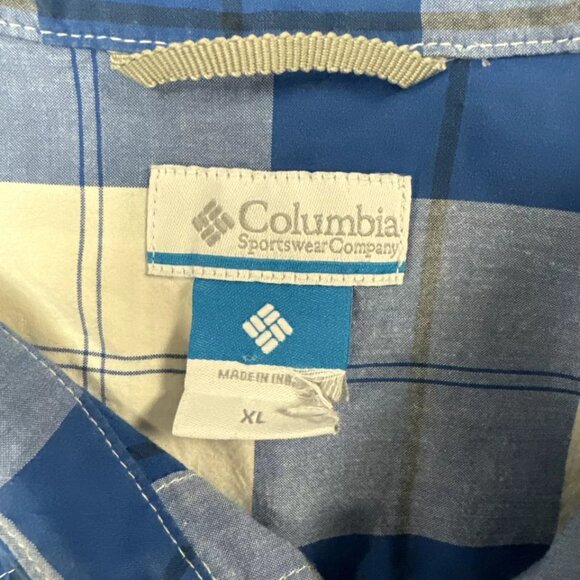 Columbia Shirt Mens XL Blue Striped Short Sleeve Button Down Regular Fit - Picture 2 of 4